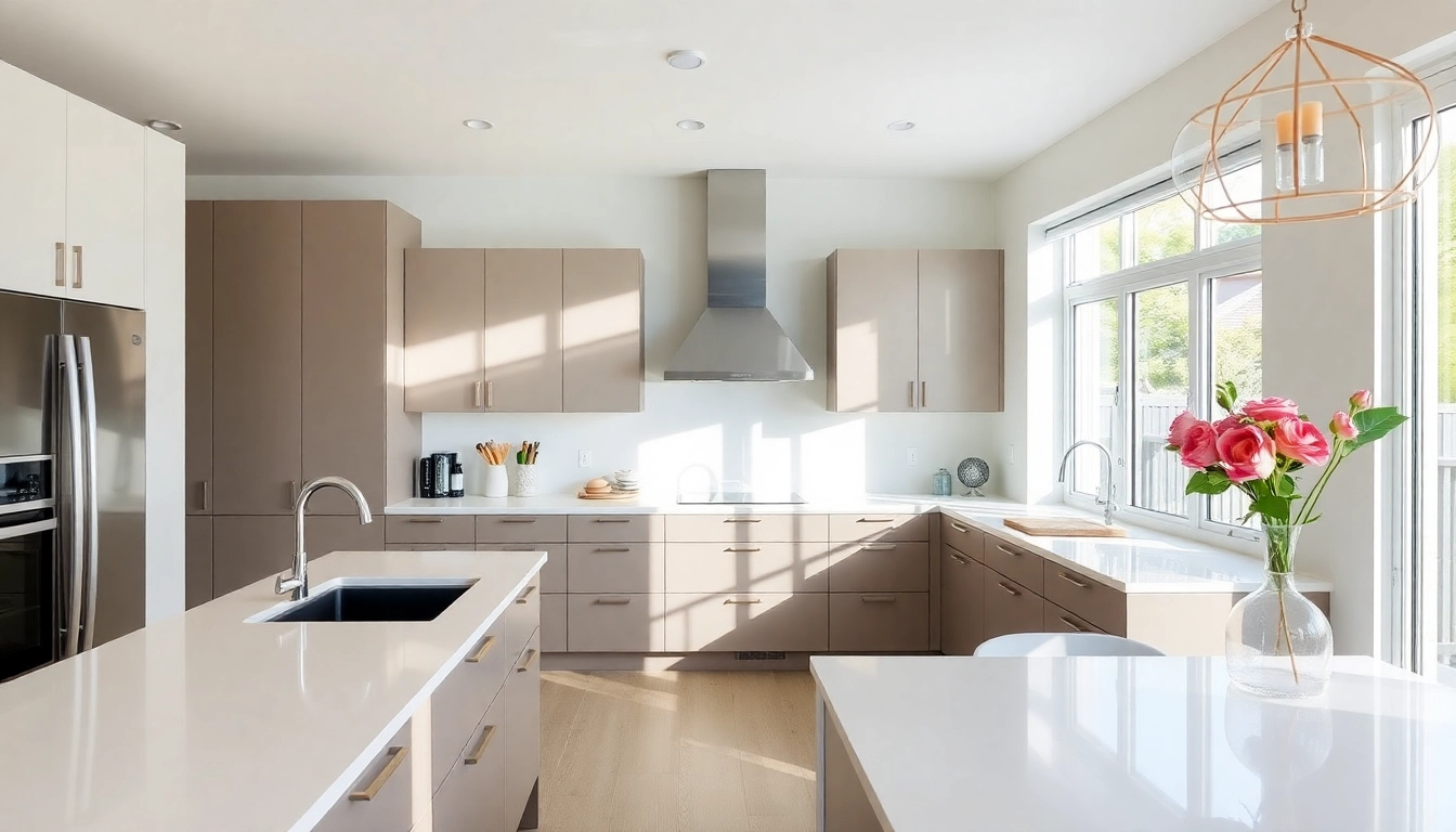 High-quality remodeling renovation of a bright, modern kitchen with contemporary style and natural light.