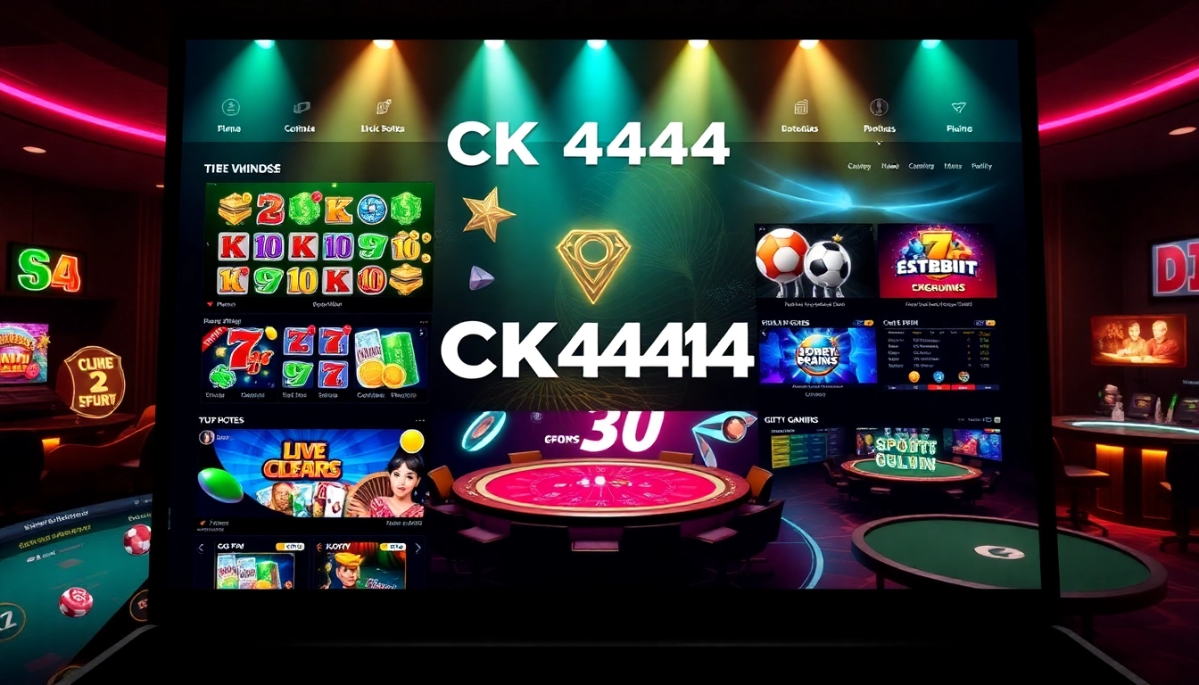 CK 444 online gaming platform with vibrant slots, live casino, and sports betting visuals for engaging user experience