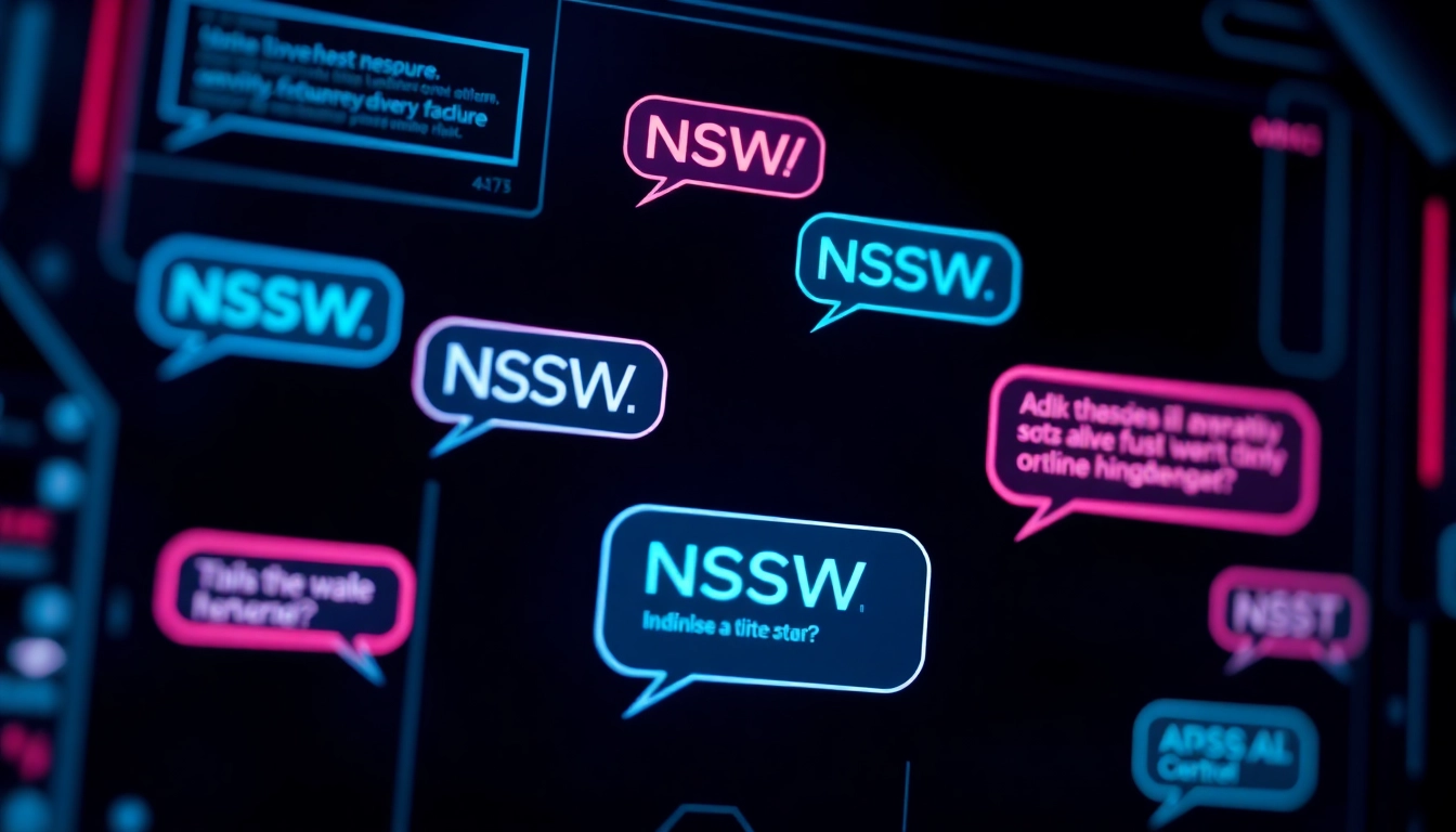 Engaging NSFW AI chat conversation with vibrant text bubbles, highlighting the intimacy and raw interactions of nsfw ai chat in a visually appealing digital setting.