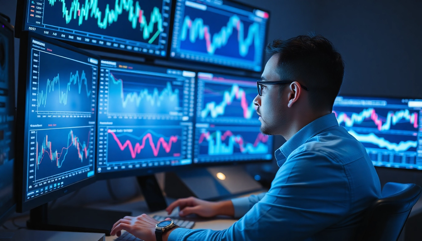 Cryptocurrency Trading News article featuring a professional analyzing digital market data and