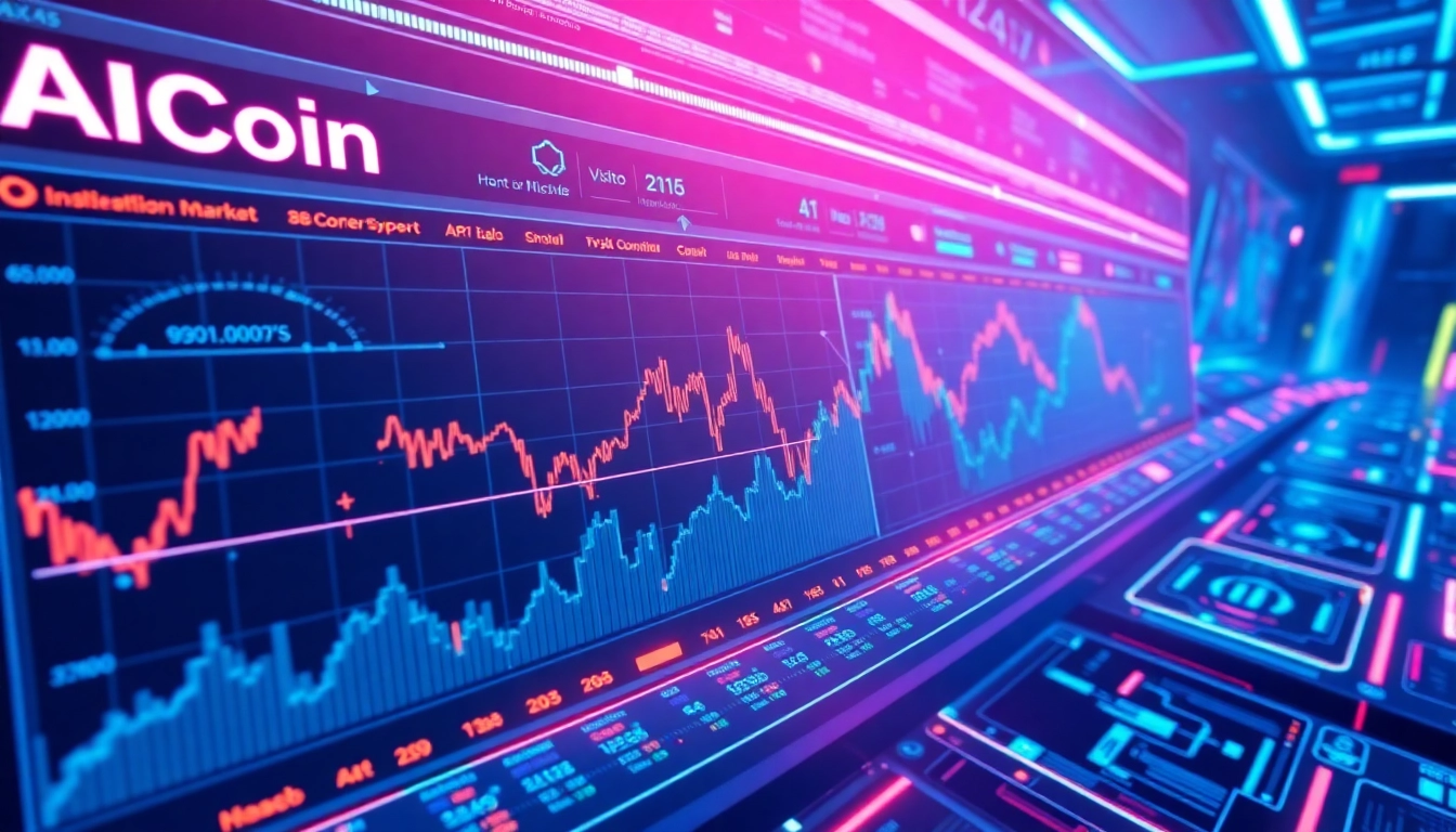 Professional analyzing AICoin market data with real-time charts and digital analytics tools to